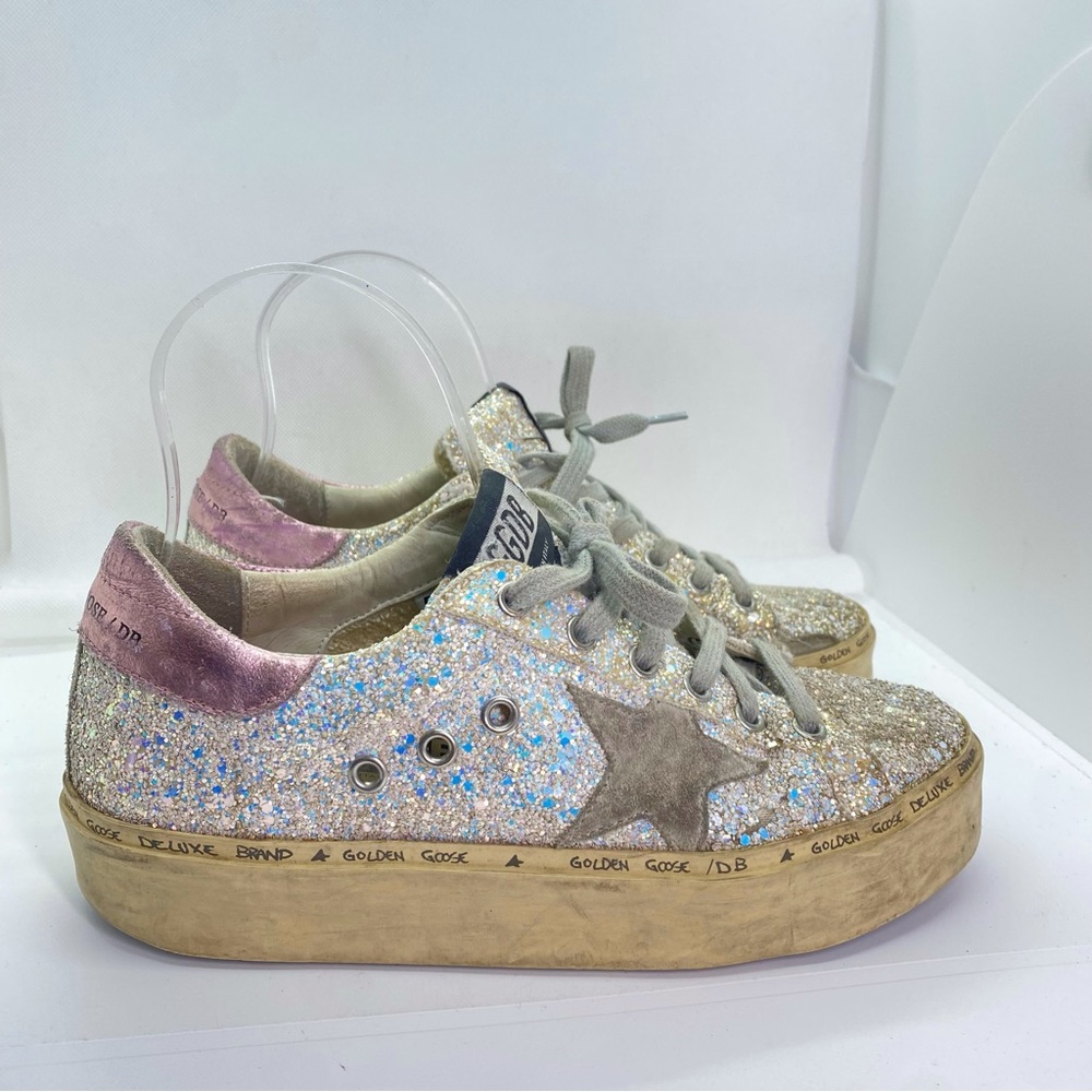 Golden Goose Glitter Pink and Silver Sneakers